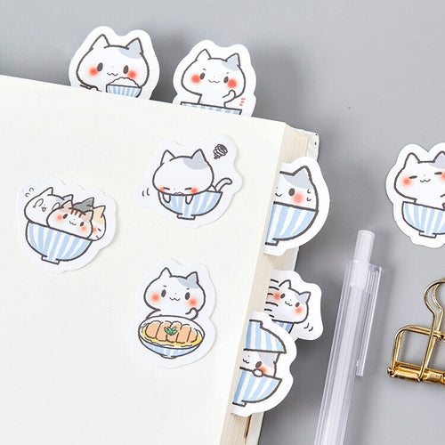 45PCS/PACK Cute Bowl Cat Sticker Diary