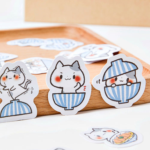 45PCS/PACK Cute Bowl Cat Sticker Diary